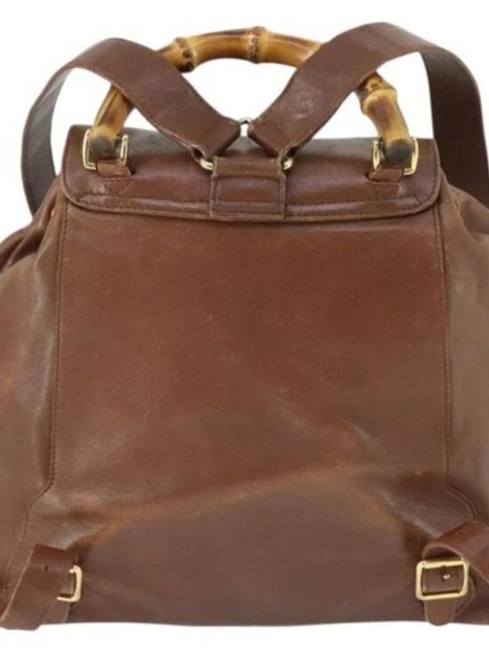 GUCCI Bamboo Backpack Leather Brown Gold 003 main image 16